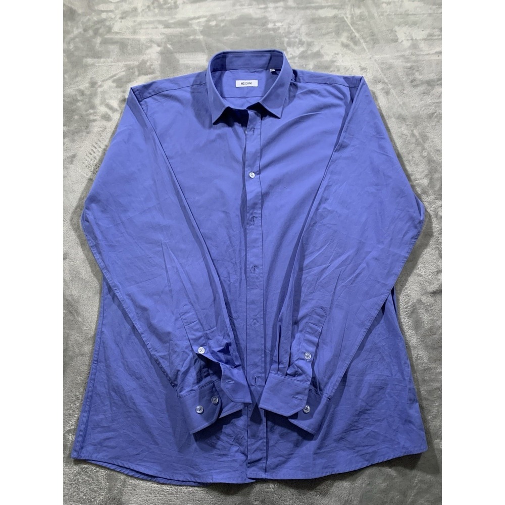 Vintage 80s 90s Moschino Button Up Shirt Royal Blue Size XL Preppy Academia